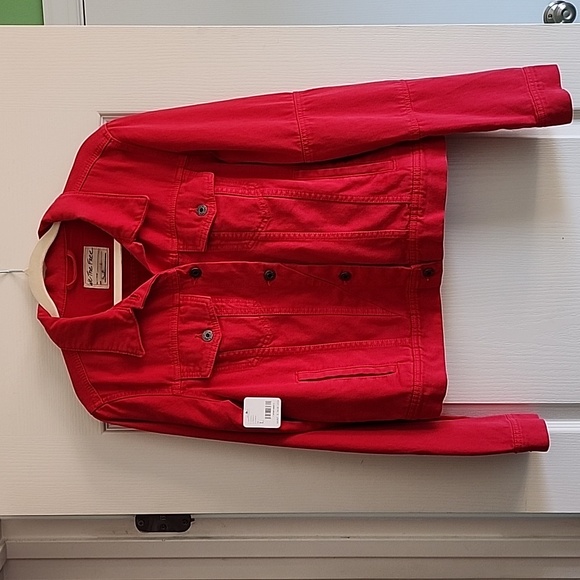 We The Free People Rumors Red Denim Jacket Size L NWT! color: strawberry fields - Picture 9 of 16